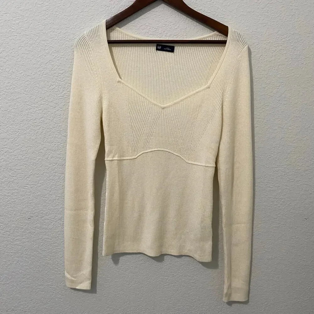 Gap Sweetheart Ribbed Sweater Cream Corset Top Women’s L NWOT - Picture 1 of 6